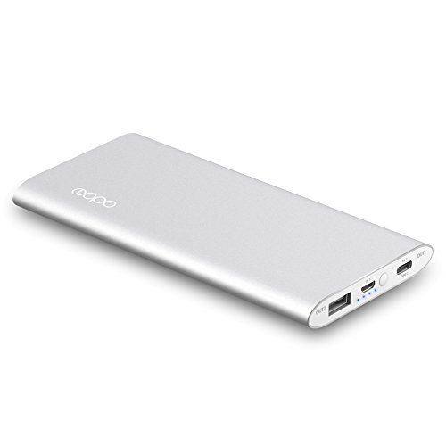 Portable Charger MOPO 10000mAh Li-Polymer Power Bank with Type-C/USB-A to Micro, Quick Charge 3.0 Output Slim&Light High-Speed External Battery for iPhone, iPad, Samsung, Android Phones, etc. (Silver)
