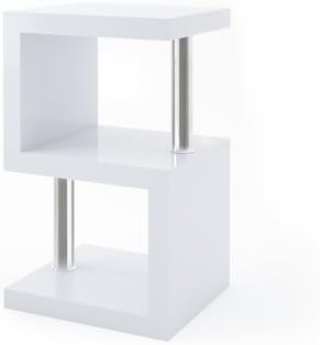 Bedside Table Modern Style High Gloss with 3 Tier Shelf (Frame Material: Wood, Assembly Required) (White)