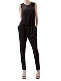ELLAZHU Women Crew Neck Sleeveless Backless Chiffon Jumpsuit Pants Leggings CZ64