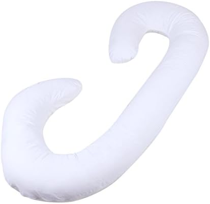 Total Body J-Shaped Pillow, V-mix Full Body Pregnancy Pillow Maternity &amp; Nursing Support Cushion 100% Cotton Pillow Cover (White)