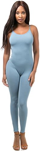 Staand Apparel Womens Sexy Spaghetti Strap Catsuit Unitard Tank Jumpsuit - One Piece Bodysuit Rompers Playsuit Party (Medium, Niagara)
