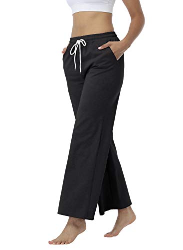 JULYER Womens Lounge Pants Drawstring Bootcut Wide Leg Yoga Pants for Women with Pockets (Black, X-Large)