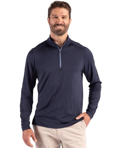 Cutter & Buck Coastline Epic Comfort Recycled Mens Quarter Zip, Navy Blue, XL