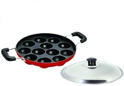 Uspech 12 Cavity Heavy Weight Non Stick Aluminium Appam Maker Pan with Glass Lid