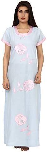 Saashiwear Women's Nightgown Cotton Printed Embroidered Ethnic Indian Maxi Kaftan