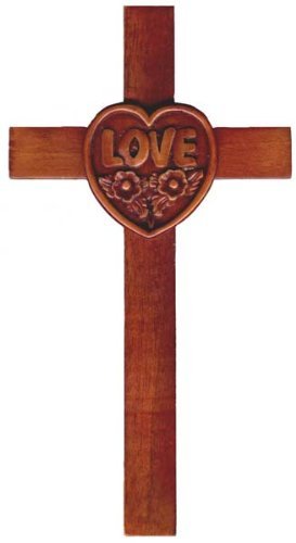 Shalom 20cm wooden Mahogany large Love Heart wall hanging cross brown