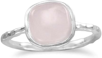 Textured Sterling Silver Ring, 8mm Soft Square Rose Quartz, Sizes 6-9, 3/8 inch