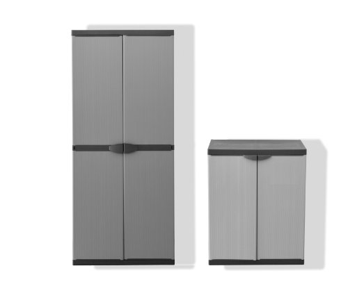 Set: Hoher + Mittlerer Kunststoffschrank mit spritzwassergeschützter Deckel- & Bodenplatte sowie verschiedenen…