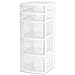 Sterilite 28958002 5 Drawer Tower, White Frame with Clear Drawers, 2-Pack