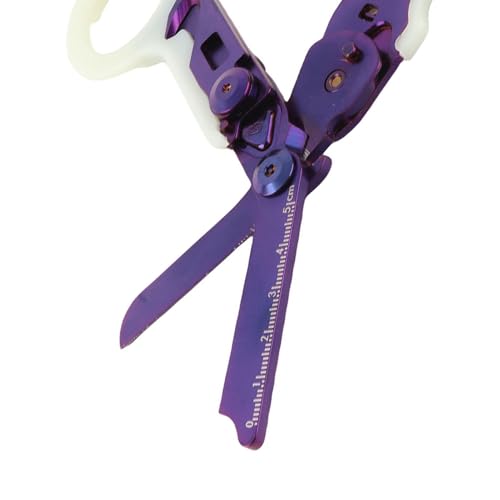 Herramientas de Tijeras de Rescate para Acampar, corte de trauma plegable con interruptor de vidrio de acero inoxidable Manija luminosa de trauma plegable para al aire libre (Púrpura)
