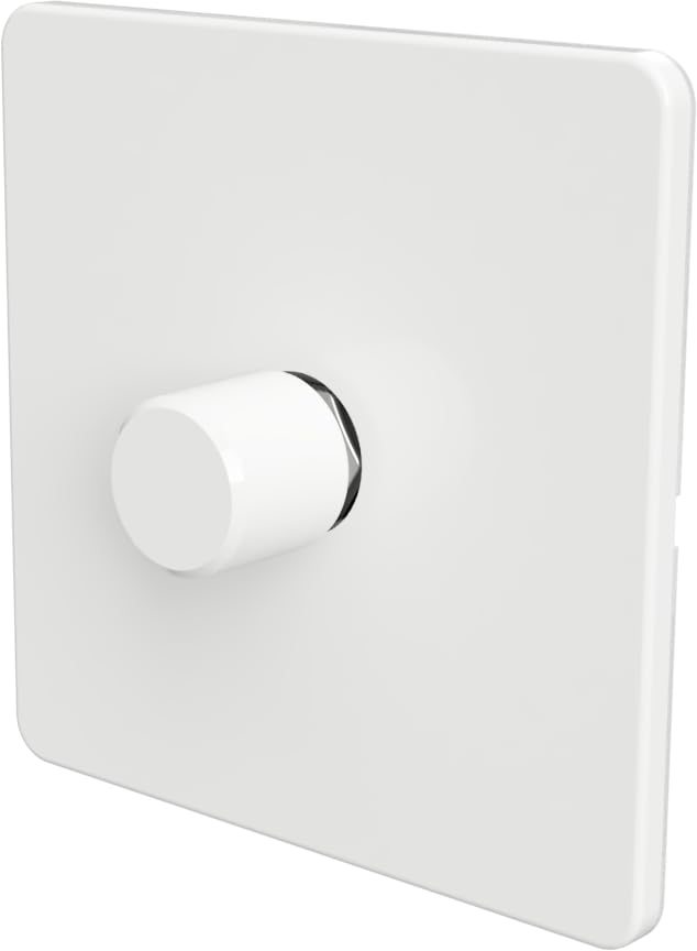 SAMOTECH Zigbee Dimmer Switch (Plastic faceplate/Metal knob) - No neutral wire required, compatible with Home Assistant and many other Zigbee-based platforms - White/White 1-Gang Zigbee Dimmer