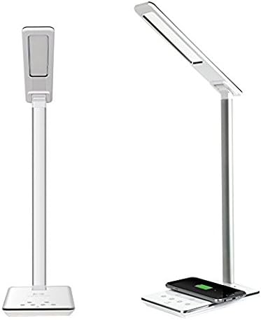 LED Desk Lamp,Mowiss Table Lamps Dimmable Touch Eye-Care with USB Charger Port,4 Color Brightness Adjustable,Qi Wireless Charger &amp; Timer Poweroff (White)