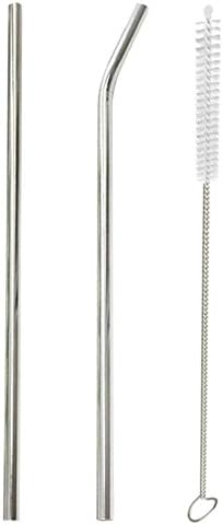 Tomtopp 2pcs Reusable Stainless Steel Drinking Straws with 1 Cleaner Brush Kits