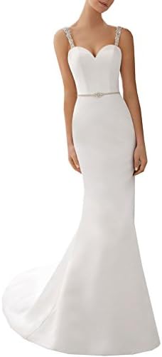 Special Bridal Satin Wedding Dress for Bride Crystal Ivory Mermaid Wedding Dress with Spaghetti Straps