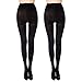 MANZI 2 Pairs Women's Run Resistant Control Top Panty Hose Opaque Tights(Small,Black)