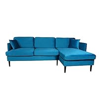 EiioX Sectional Sofa Solid Wood Sleeper Couches Velvet Reclining Chair with 2-Seater,Chais and PP Cotton for Living Room,Bedroom, 100" x 54.3" x 35.4", Blue