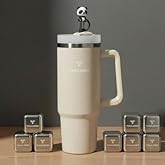 Thulena DRIFT TUMBLER - 40 oz Premium Stainless Steel Tumbler with free Reusable Metal Cubes–Double-Wall Insulated with Stainless steel Straw–Leakproof Plug, spill stopper, extra Straw Cover (White)