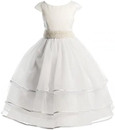 Angel Dress Shop Flower Girl Dress White Tulle First Communion Dress With Bow Sash