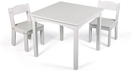 WONKAWOO Kids Table & Chair Set with 2 Wooden Chairs and Activity Table Ages 3-8 for Arts & Crafts, Reading, Studying Furniture for Playroom, White