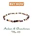 Baltic Amber Teething Necklace (Unisex, 12.5 Inches) with Semi-Precious Gemstones - Matte Smoky Quartz, Rhodonite, Matte Rose Quartz, Matte Amethyst. Lab-Tested, 100% Certified - Teething Pain Relief