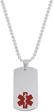 Free Engraving- Stainless Steel Polished Medical Alert ID Tag Identification Necklace Pendant With Chain - MEDI.D 13