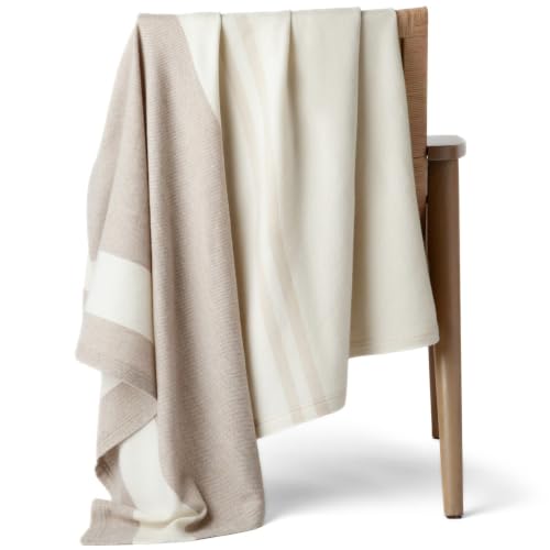 100% Cashmere Throw Blanket for Couch & Bed 73"x54" Beige Off-White