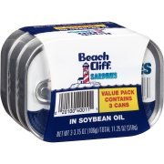 Beach Cliff Sardines in Soybean Oil Value pack contains 3 cans