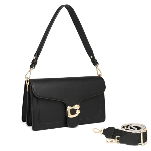 Travistar Handtasche Damen Klein Umhängetasche Damen Pu Leder Crossbody Bag Damen Schultertasche Abendtasche Kupplung Mit 2 Abnehmbar Breiter Gurt Kreditkartenfächer Schwarz