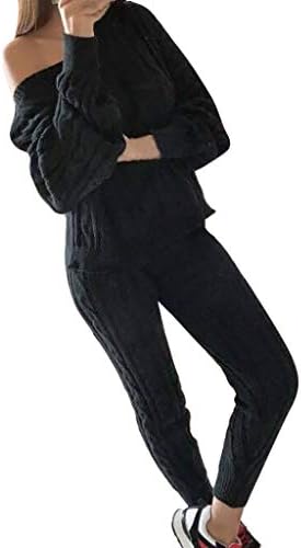 2 Piece Women's Off Shoulder Tracksuit Knitted Warm Sweatshirt + Long Pants Sportswear Suit Ladies Sport Sets Running Workout Gym Long Sleeve Casual Suit Pullover Jumper Outfit