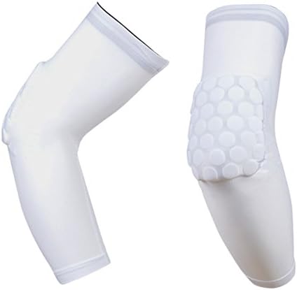 2Pcs Men and Women PRO Honeycomb Anti-collision Basketball Elbow Pads Contact Outdoor Sports Compression Elbow Brace Exercise and Fitness Arm Sleeve Black and White to Choose (White, M)