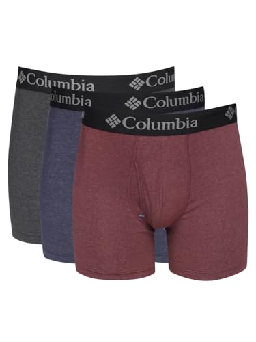 Columbia Mens Performance Cotton Stretch Boxer Brief 3 Pair, Red/Charcoal/Navy, L