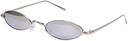 Bestum Retro Slender Small Designer Glasses Metal Oval Sunglasses (Silver mirror)
