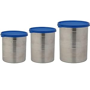 Signoraware Modular Steel Container Round 1000+1500ml+2000ml, Set of 3, MOD Blue