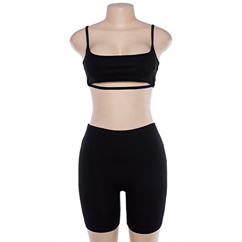 LUFENG Women's Suit Two Pieces Set Sexy Sleeveless Strapless Crop Top and Shorts Set Black S