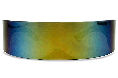 Black Retro Futuristic Single Shield Color Oversized Wrap Cyclops/Visor Sunglasses (Smoke, Yellow Mirror)