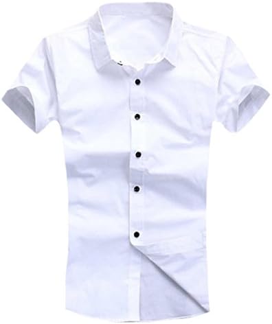 Freely Men's Button-up Short-Sleeve Simple Solid Color Dress Shirt White XL