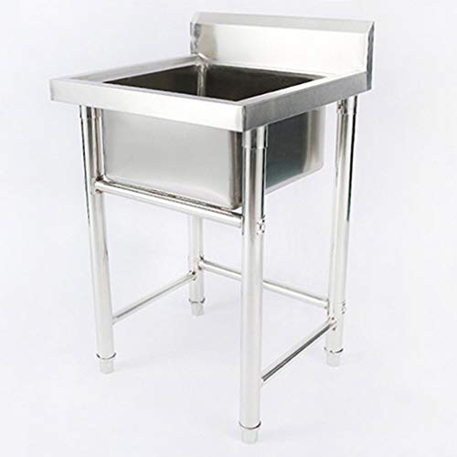 Simoner Commercial Kitchen Prep & Utility Sink, Stainless Steel Square Double Slot Sink with 4 Stable Legs Bathroom Wash Basin Rack Shelf (Single Slot)