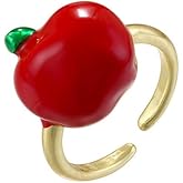 Kokoma Red Apple Ring for Women Sweet Fruit Enamel Ring Adjustable Stacking Rings Fashion Finger Jewelry Accessory Daily Wear