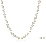 14k Yellow Gold Akoya Cultured Pearl Necklace and Stud Earring Set (6.5-7mm)