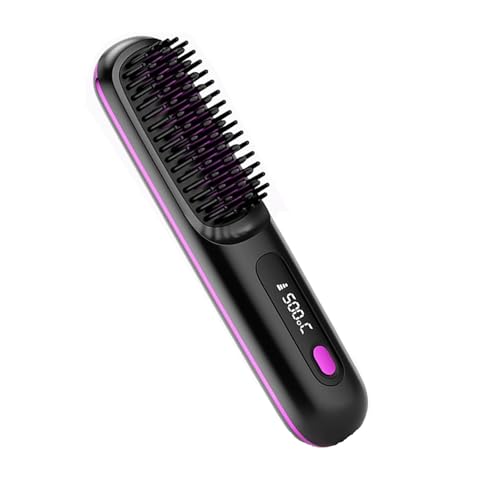 Portable Cordless Hair Straightener Brush, 200M Ionic Care Thermal Comb with Anti-Scald Ceramic Plate and 3 Temperature Setting, for Women (Black)