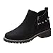 Women’s Motorcycle Ankle Boots | Ladies Fashion Rivets Stacked Low Heel Booties | Vegan Suede Square Toe Boot with Side Zipthumb 1