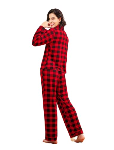 pajamas for women satin pajamas for women ladies pajamas button up pajamas for women Red Grid XL