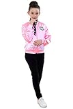 50S Grease T-Bird Danny Pink Ladies Satin Jacket Costume with Polka Dot Scarf for Girls (10, Pink)
