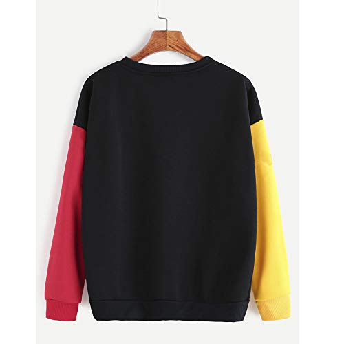 image for GOVOW Color Block Shirts for Women Long Sleeve Letter Print O-Neck Swe