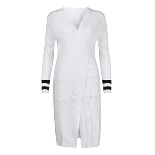 Misaky Women's Casual Knitting Stripe Long Sleeve Cardigan Coat Tops Suit Kimono Cover Smock(White, X-Large)