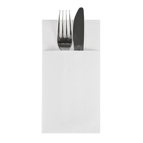Linen-feel Cloth-like Paper Cutlery Pocket Napkin Sleeve | Disposable | 1/6 fold | 16" x 12" | Pack of 50 (White) - Thumbnail 3