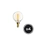 Brooklyn Bulb Co. Candelabra Edison Light Bulbs, Vintage Style, Mini Globe G16.5, Fully Dimmable, Warm White, 40W (E12), Squirrel Cage Filament, Atlantic Design - Set of 4