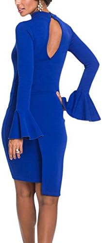 Women Sexy Slim Fit Bell Sleeve Midi Dress Party Night Cocktail Dress