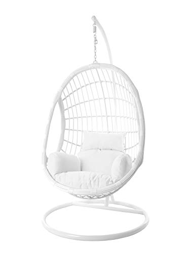 Kideo Komplettset: weißer Hängesessel mit Gestell & Kissen, Schwingsessel, Poly-Rattan, Loungemöbel, Lounge weiß – Bild 4