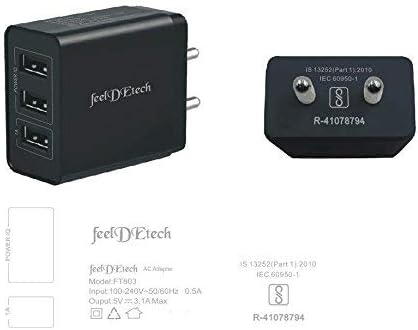 feelDEtech FT803 Fast Charging Three Port 3.1A Smart USB Wall Travel Charger Adapter Auto Detect Technology for All Android and iOS Devices